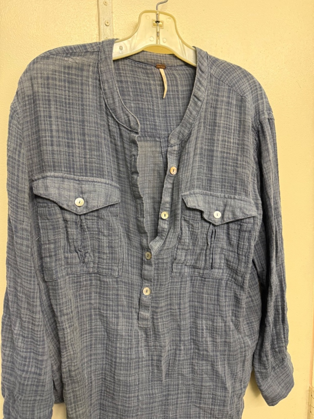Free People Blue Soft Linen Button Down Top - Picture 3 of 4
